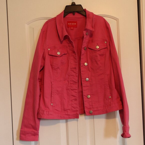Guess Colorful Pink Denim Jacket Size XL Cotton/Spandex Blend - Picture 1 of 13